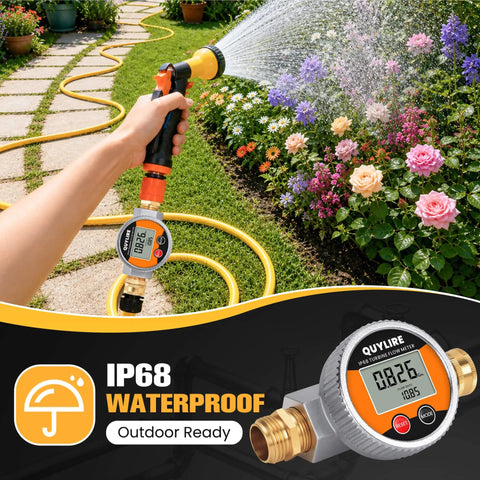 Heavy Duty Aluminum Water Flow Meter For Garden Hose, RV And Lawn Sprinkler, IP68 Waterproof Outdoor Meter With Rugged Metal Body, Clear Flow Readout, Leak Resistant, Easy Install And Durable Performance on hose watering flowers