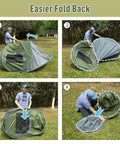 Step-by-step folding Two Person Pop Up Camping Tent Waterproof Instant Setup Easy Peasy One Touch Open Quick Fold Back process
