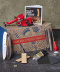 Knife Making Kit For DIY Dudes Includes Shawnee Skinner Blade, maple handle, leather sheath, brass bolsters, tools, and guide