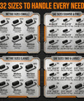 Image showing 360 Piece Screws Set With 32 Sizes Metric And SAE 12.9 Alloy Steel Hex Socket Grub Screws And Allen Keys chart.