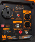Control panel of Quiet Portable Inverter Generator With Gas Powered 2000 Watt CARB Compliant showing ports and settings.