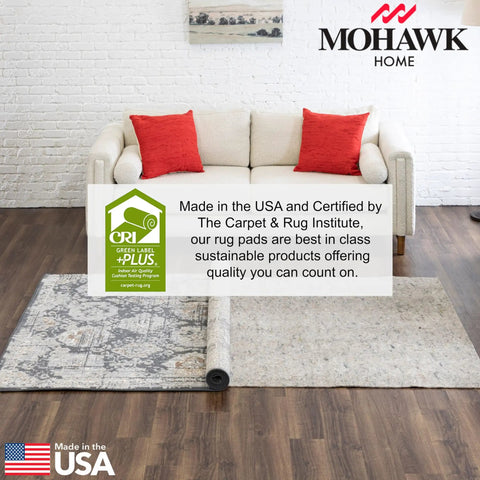Room with Non Slip Rug Pad With Felt And Latex Rubber Gripper, Dual Surface Cushion, 6 By 9 Feet, partially unrolled on floor.