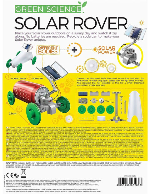 Green Solar Rover Kit For Kids DIY STEAM Science Project To Build Your Own Solar Powered Rover From A Recycled Can Ages Five And Up Hands On Learning Toy For Boys And Girls package front