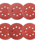 Red 5 inch sanding discs with 8 holes, part of 60Pcs 5 Inch 8 Hole Sanding Discs Set With Hook And Loop Backing 1000/800/600/400/320/240 Grits