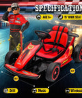 Electric Kids Go Kart For Outdoor Play, 24V Dual 200W Motors, Drift Style Racer With EVA Tires, Two Speed Modes, Red Car