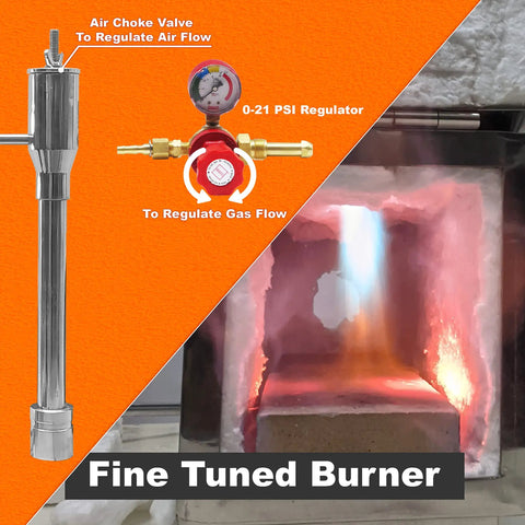 Propane Forge With Triple Burner And Side Door For Knife Making And Farrier Tools, showing air choke valve and gas regulator