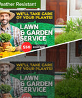 Custom Yard Sign Double Sided Lawn Sign 18x24 Inches 2 Pack Personalize With Text And Logo For Business Yard Or Garage Sale Home Or Office Outdoor Corrugated Plastic With Metal H Stake Made In USA displaying lawn and garden service ad.