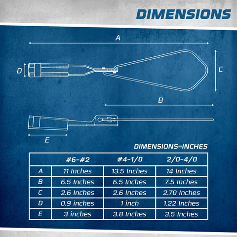 Dimensions diagram of Two Pack Aluminum Wedge Clamps with Stainless Steel Ball Handle Secure Locking System for Aerial Cable Tightening