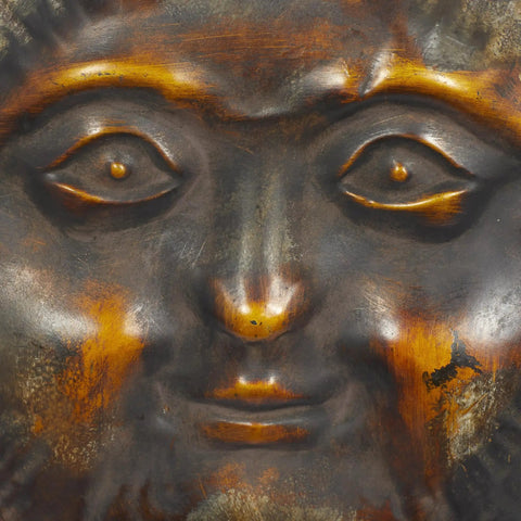 Metal Sun Face Wall Decor 36 Inch Round Wall Sculpture With Colorful Painted Accents For Indoor Outdoor Use Rustic Timeworn Brown Finish Open Frame Sun Rays No Assembly Required