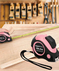Pink Retractable Tape Measure 16 Ft With Dual Metric And SAE Readouts Three Quarter Inch Wide Blade For Easy Reading Belt Clip