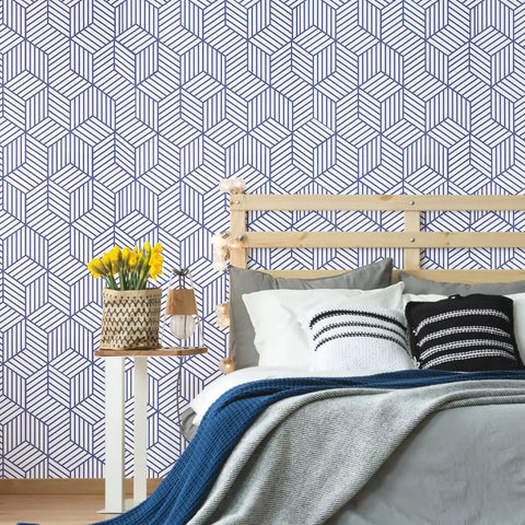 Geometric Hexagon Peel And Stick Wallpaper Blue And White Self Adhesive Vinyl Film For Home Decor Removable Contact Paper in bedroom