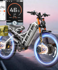 Sick Adult Dual Motor Electric Mountain Bike Featuring 4000W Raw Power And A Massive 52V 70Ah Battery For A Heckin Long 200 Mile Range Along With Full Suspension And Hydraulic Brakes To Rip Trails with mobile app display.