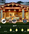 Outdoor patio with 60 Ft Solar String Lights With Remote Control Waterproof Copper Wire Led Bulbs 15 Plus 2 Shatterproof