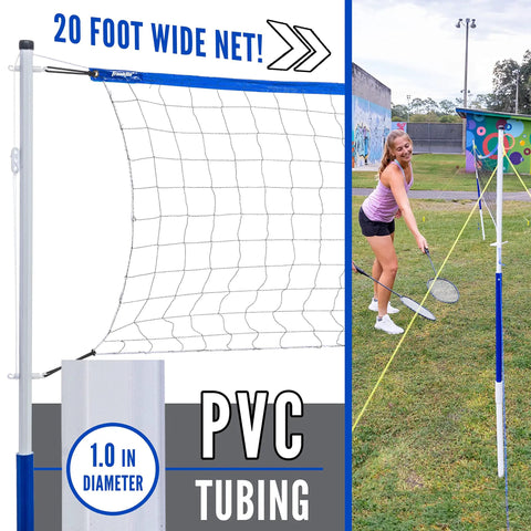 Portable Backyard Badminton Set With A 20 Foot Net And 4 Racquets For Adults And Kids Easy To Assemble Fun Outdoor Lawn Game