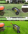 Tow Behind Spike Aerator 40 Inch Heavy Duty Rolling Lawn Aerator With 3D Star Tines and weight tray in use on a lawn