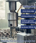 Heavy Duty Annular Cutter Set For Magnetic Drill Press, 11-Piece, 1 Inch Depth, showcasing precise drilling on metal surface