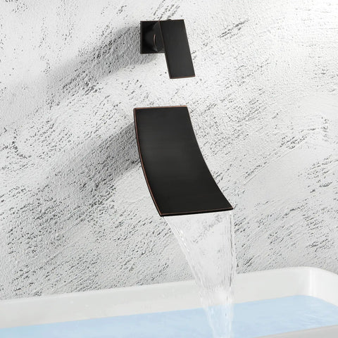 Wall Mount Bathroom Faucet With Dope Waterfall Flow For Vessel Sink Single Handle Modern Tub Filler in Bronze Finish