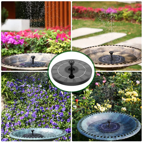 Outdoor Solar Fountain Pump 3.5W With 6 Nozzles For Bird Bath, Pond, And Garden Decor, Floating Solar Panel Pump displayed