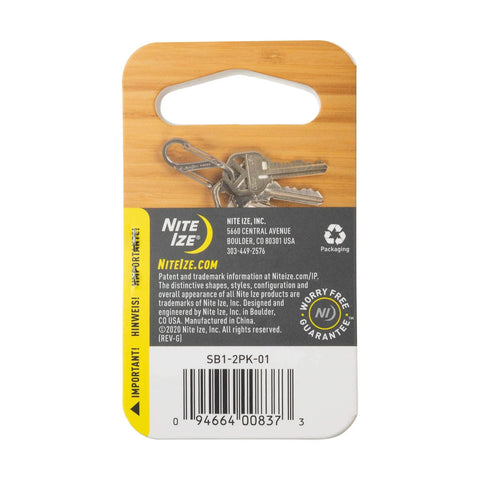 Dual Gate Stainless Steel S Biner Carabiner Set packaging with keys attached, heavy duty black finish, includes two carabiners.