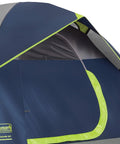Close-up of blue Sundome Camping Tent With Rainfly For Two To Six People, Easy Ten Minute Setup, Weatherproof Shelter detail.