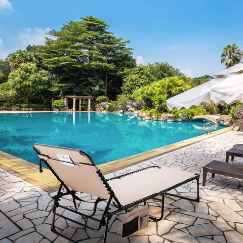 Oversized Chaise Lounge Chair With Five Adjustable Positions Ultra Comfy Heavy Duty Folding Outdoor Lounger by poolside