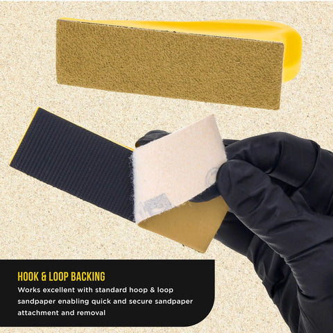 DIY Friendly Micro Hand Sanding Block Kit With 3.5 X 1 Inch Pad And Hook And Loop Backing demonstrated with sandpaper attachment