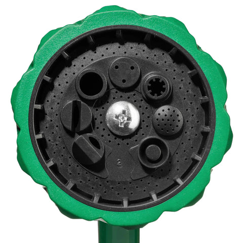 Close-up of 8 spray patterns on the 16 Inch Watering Wand For Garden Hose With Thumb Control Lever.