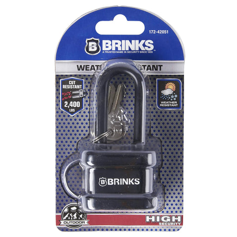 40mm Laminated Steel Weather Resistant Padlock With 2 Inch Shackle, Brinks packaging, keys included, outdoor security lock.