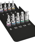 Zyklop Bit Socket Set One Half Inch Drive With Holding Function Nine Piece Hex Bit Socket Set displayed on black holder.