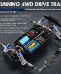 Detailed view of Brushless Monster RC Truck 1/16 Scale 4x4 All Terrain Off Road Racer metal drive train components.