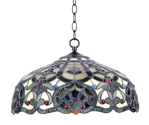 Sadie 18 Inch Tiffany Style Victorian Two Light Glass Pendant Ceiling Fixture With Beaded Glass Shade