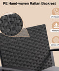 PE hand-woven rattan backrest of Three Piece Patio Furniture Set With Rocking Bistro Style Chill Outdoor Rattan Conversation Set.
