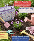 Kid-Friendly Garden Tool Set For STEM Fun With Tote Bag Watering Can Shovel Rake Trowel Gloves And Egg Hunt Play displayed on grass