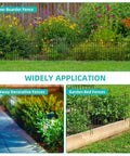 No Dig Animal Barrier Fence Kit With 25 Panels Measuring 17 Inches High And 27 Feet Long Garden Fence Border For Rabbits And Dogs Rustproof Metal Fence To Stop Digging And Prevent Escapes In Yard Patio shown installed in garden and walkway settings.