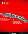 Filter Frame Lock Knife In Stainless Steel With A 3.25 Inch BlackWash Drop Point Blade For Everyday Carry Durable Steel Handle