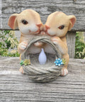 Solar Powered LED Outdoor Bunny Garden Light Statue For Yard And Lawn Decor, two rabbits with a lit basket on bench