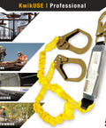 Heavy Duty Double Leg Safety Lanyard With 3 D Ring Harness And External Shock Absorber, Extends From 6 Feet To 7 Feet 2 Inches