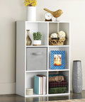 Six Cube Storage Organizer Bookcase With Open Display Shelves Three Tier Stackable MDF Wood Cabinet For Living Room Bedroom Home Office White Go To Storage That Keeps Books Toys Clothes Neat And Easy To Find displayed in a room corner with decor items.