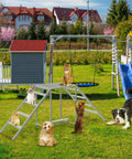 Chicken Coop Perch With Swing And Ladder Set For Backyard Farms Wooden Roosting Bar with animals in garden setting