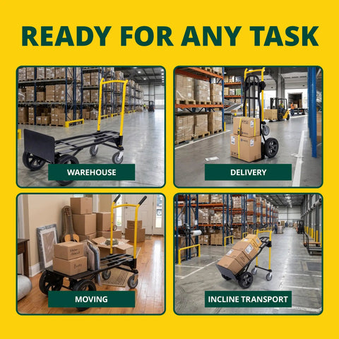 Kwik Shift Five In One Convertible Hand Truck 1000 Pound Capacity Steel Dolly And Cart in various warehouse and moving scenarios