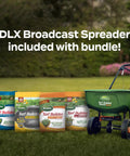 All Season Lawn Care Bundle For Large Northern Yards With EdgeGuard DLX Broadcast Spreader showcasing lawn products and spreader