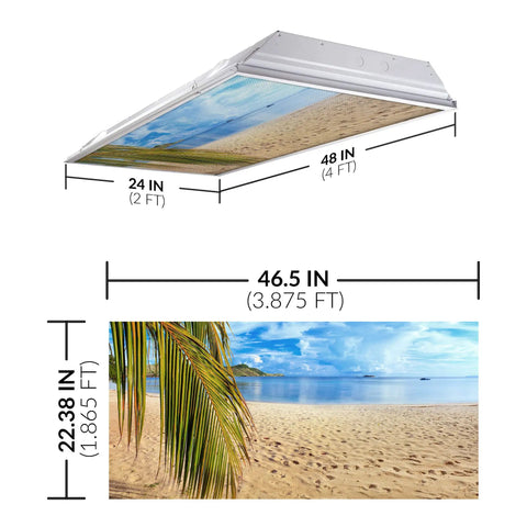Backlit Film Insert For 2x4 Fluorescent Ceiling Lights, Easy Install Light Cover For School And Office, 22.38x46.5 Inches, Sandy Beach Design