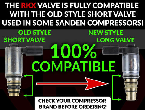 Comparison of old and new style valves on Sanden compressors showing compatibility for AC Compressor Control Solenoid Valve for Audi Volkswagen