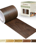 Self Adhesive Wood Grain Repair Tape 2.4 X 180 In for fixing scratches, dark oak finish, shown with packaging