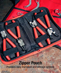 Four Piece Snap Ring Pliers Set With Self Opening Spring Loaded Handles For Internal And External Rings displayed in a zipper pouch