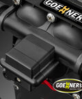 Close-up of Upgraded 12V DC RV Fresh Water Pump 6 GPM 70 PSI Self Priming Diaphragm with Pressure Switch and Strainer, durable build.