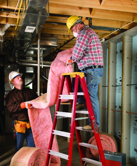 Workers using Non Conductive Fiberglass Step Ladder Four Feet, 300 Pound Capacity, Type IA Safety Rated on construction site
