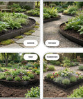 Metal Landscape Edging 20Ft Flexible No Dig Border in garden, pathway, yard, and flower bed settings, showcasing 8-inch galvanized steel.