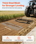 Tow Behind 6 Ft Drag Harrow With Chain Harrow Adjustable Width 80 Lb Load Capacity shown near a tractor leveling a dirt surface.