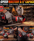High Octane Brushless Cordless 4-1/2 To 5 Inch Angle Grinder Kit in use, showcasing cutting, grinding, and prep speeds.